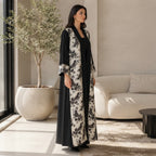 UNIQUE ABAYA Unique Abaya Black & Gold Floral Jacquard Open-