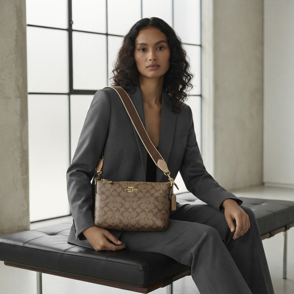 COACH Brown Monogram Coated Canvas Crossbody Bag