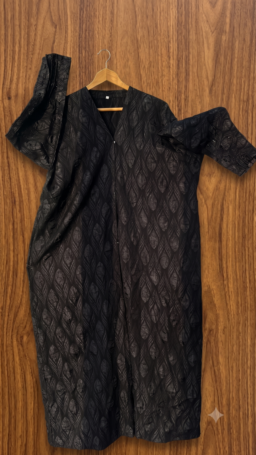 Luxury Jet Black Botanical Jacquard Full Length Abaya