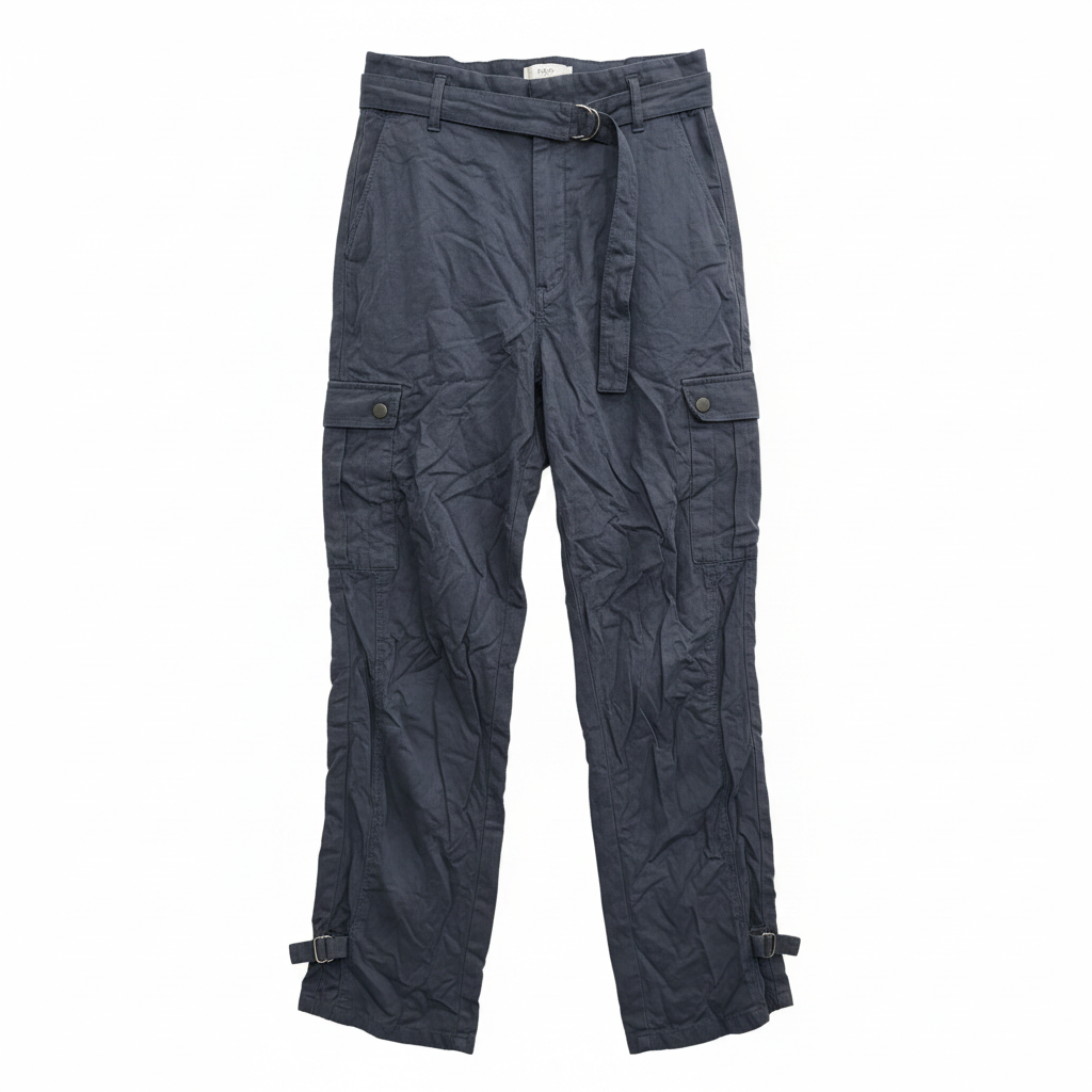 Zara Women's Charcoal Grey Belted Linen Blend Cargo Pants
