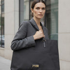 VERSACE parfums Large Black Nylon Shoulder Tote with Gold Pl
