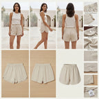 Cream Textured High-Waist Relaxed Lounge Shorts