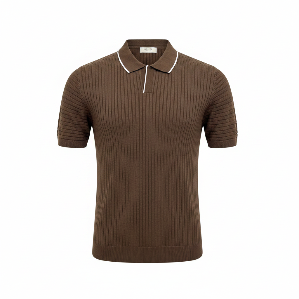 LOOK MAN Brown Ribbed Knit Polo Shirt