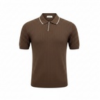 LOOK MAN Brown Ribbed Knit Polo Shirt