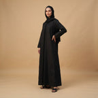 Women's Black Long-Sleeved Embroidered Maxi Abaya Robe