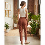 SHEIN Women's Rust Plaid High Waisted Button Fly Trousers