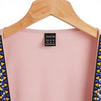 SHEIN Women's Pink Long Open-Front Kimono Abaya Jacket with Trim