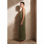 EMERY ROSE Olive Green Maxi Cami Dress with Chevron Trim