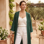 SHEIN Women's Dark Green Long Open-Front Coat with Piping