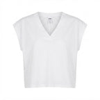 anko White Boxy Cap Sleeve V-Neck Cropped Top