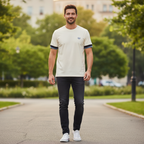 Fred Perry Men's Off-White Pique T-Shirt with Striped Cuffs