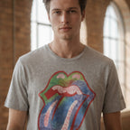 Springfield Heather Grey Graphic Tee with Multicolour Band L