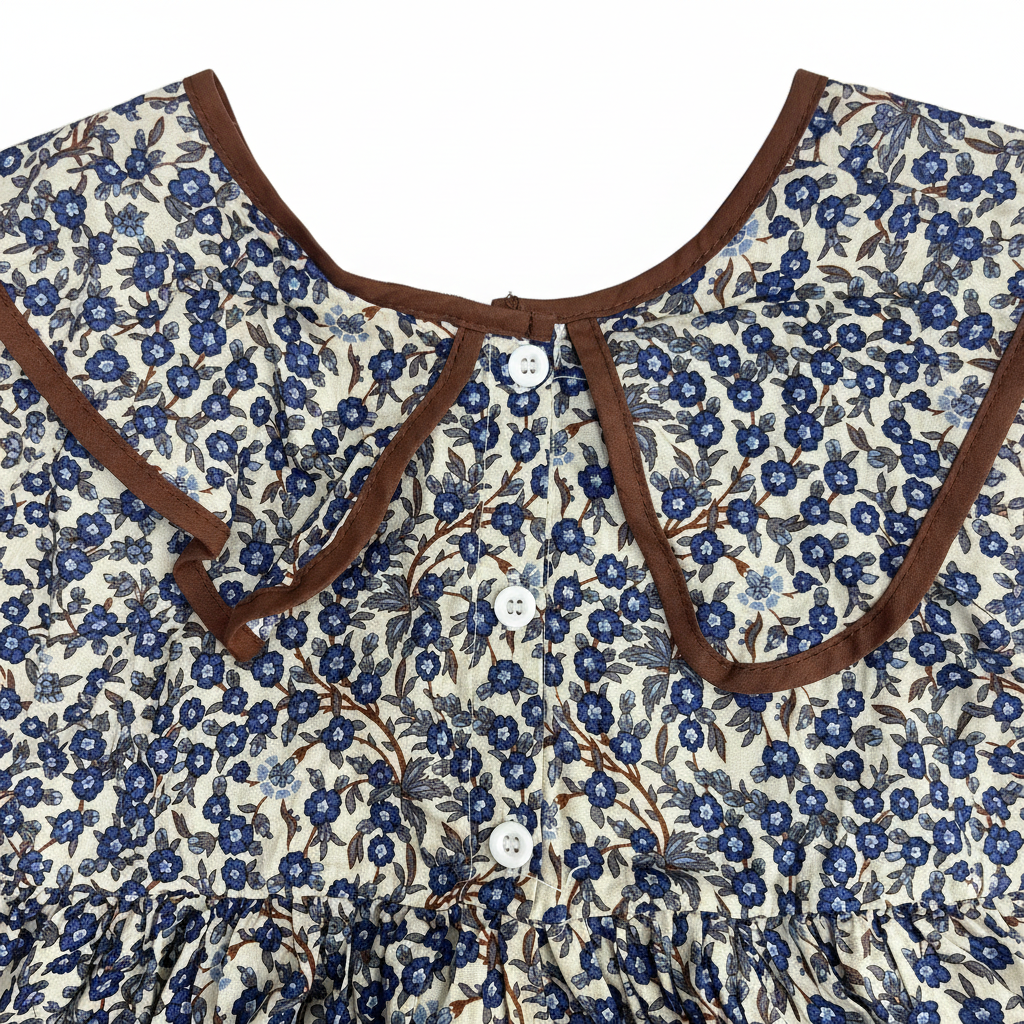 Kids Cream & Blue Floral Long Sleeve A-Line Dress