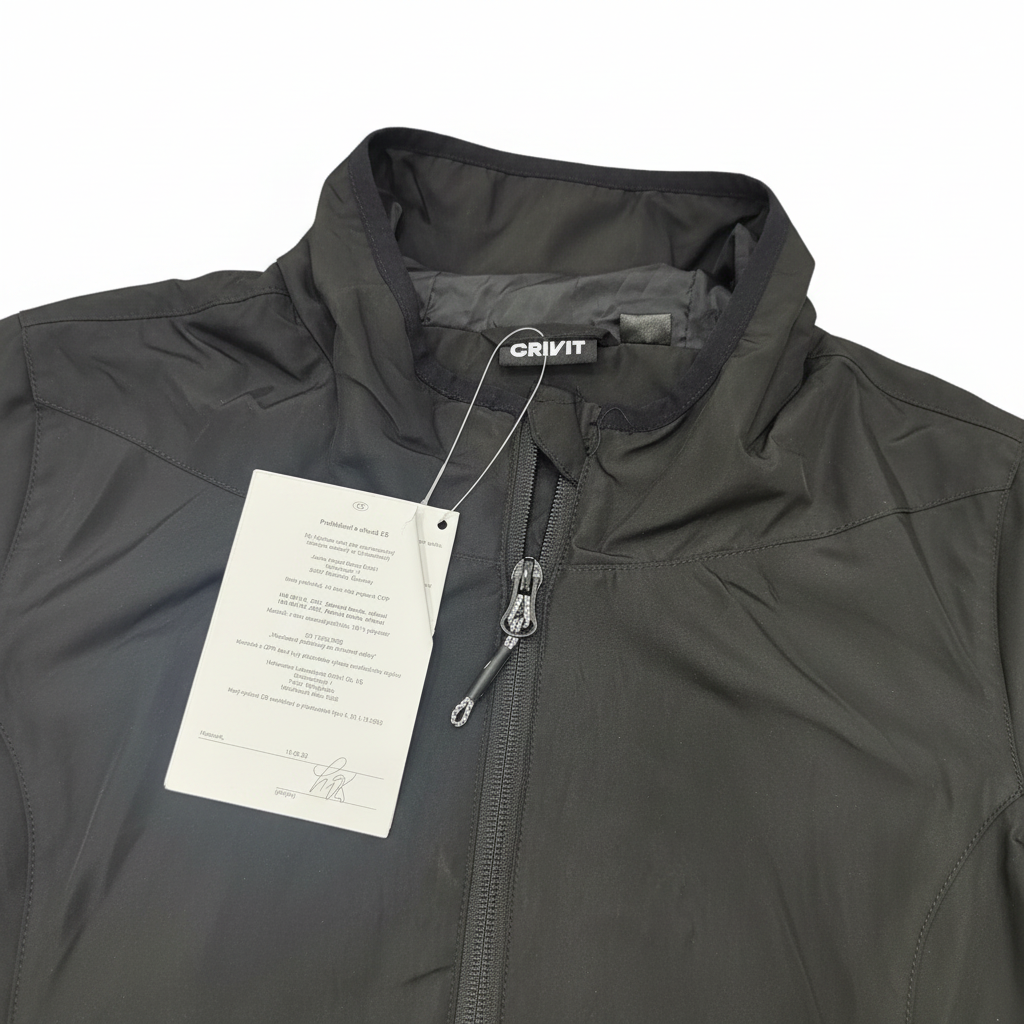 Crivit Men's Black Geometric Hooded Sports Jacket