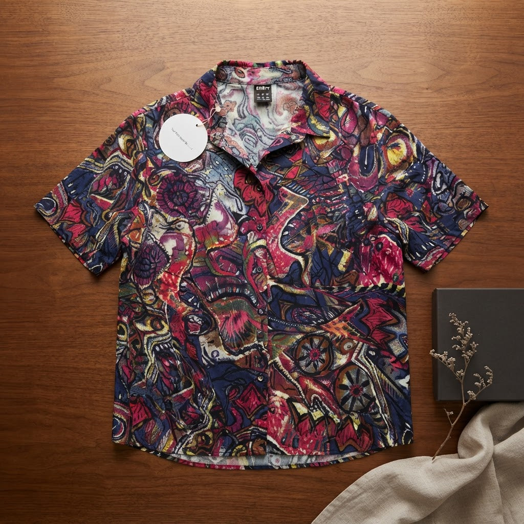 SHEIN Navy Multicolour Abstract Print Relaxed Rayon Blouse