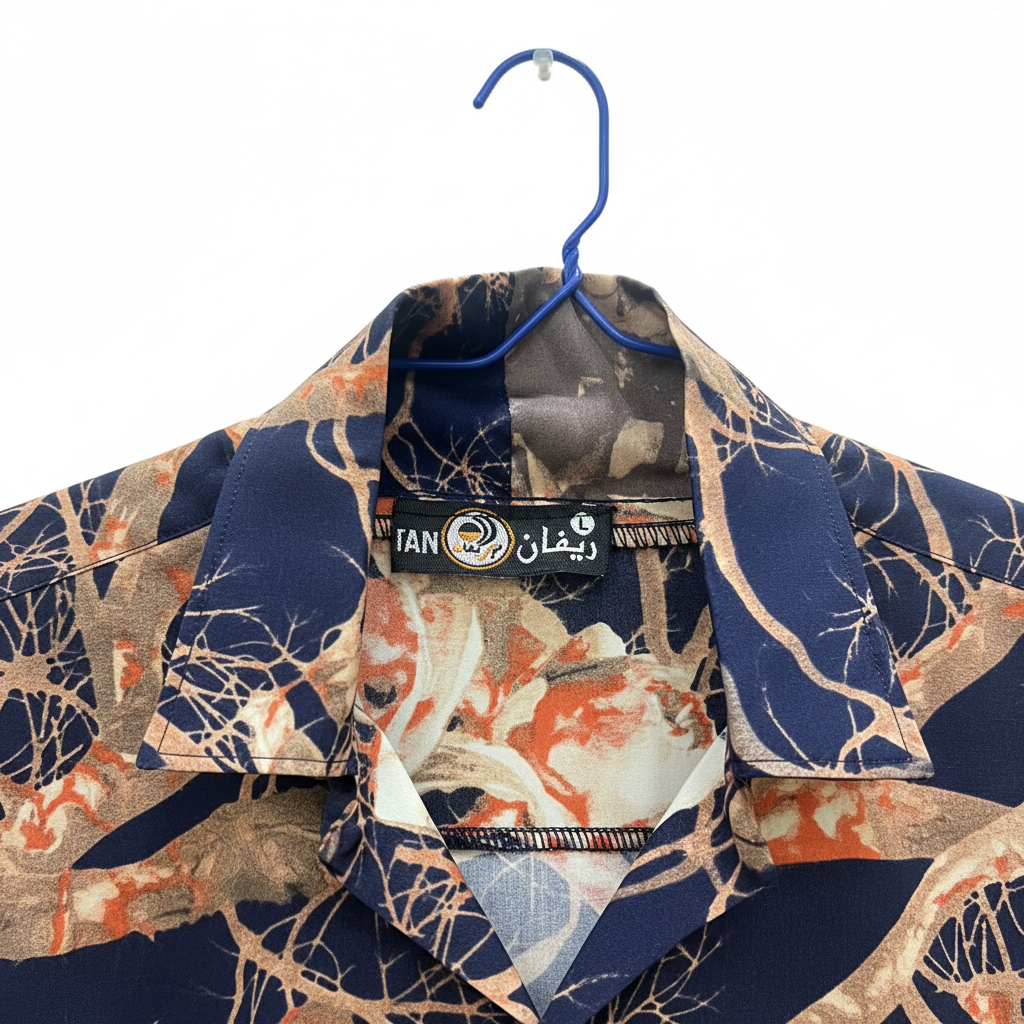 REFAN Women's Navy Blue Floral Long Kimono with Gold Trim