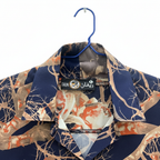 REFAN Women's Navy Blue Floral Long Kimono with Gold Trim
