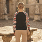 Emery Rose Black Festive Long Sleeve Top with Gold Sequin Po