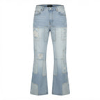 BoohooMAN Light Blue Patchwork Distressed Straight Flare Jea