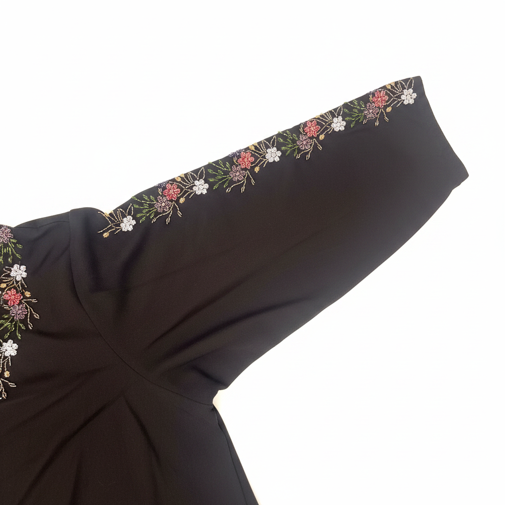 Elegant Black Beaded Floral Abaya for Women