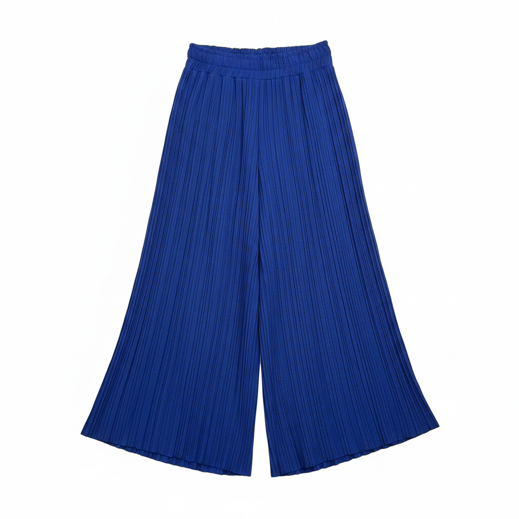 Women's Royal Blue Pleated Wide Leg Culotte Pants