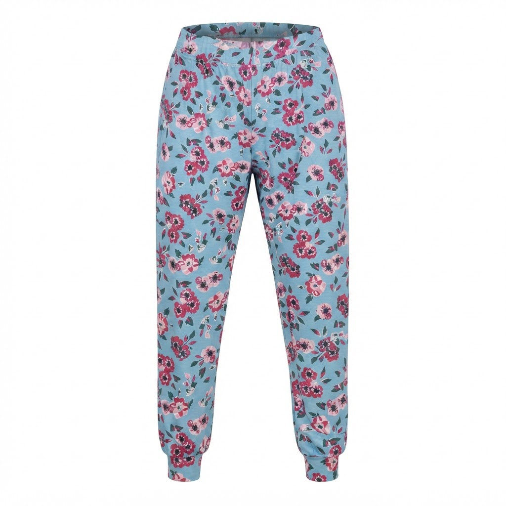 Women's Light Blue Floral Print Pajama Jogger Pants