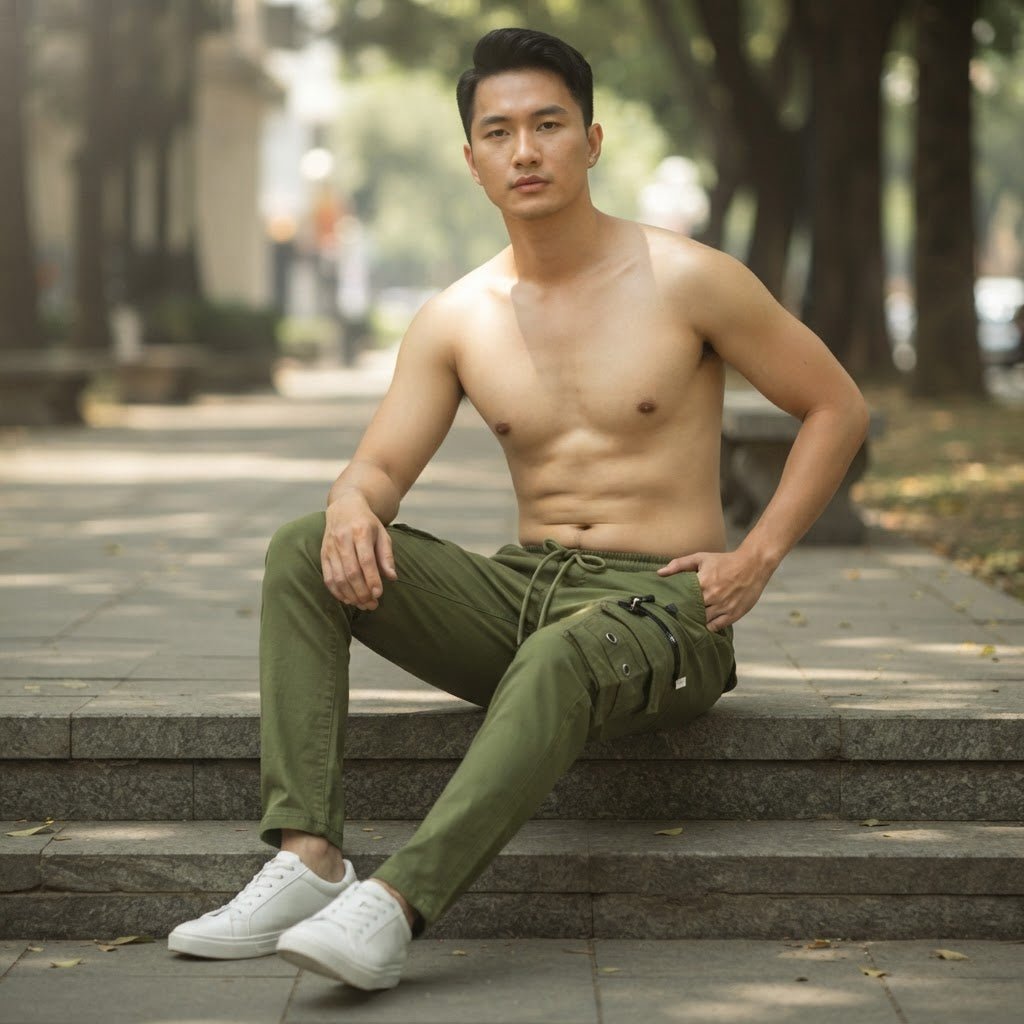 KILL'S Olive Green Loose Fit Multi-Pocket Cargo Trousers
