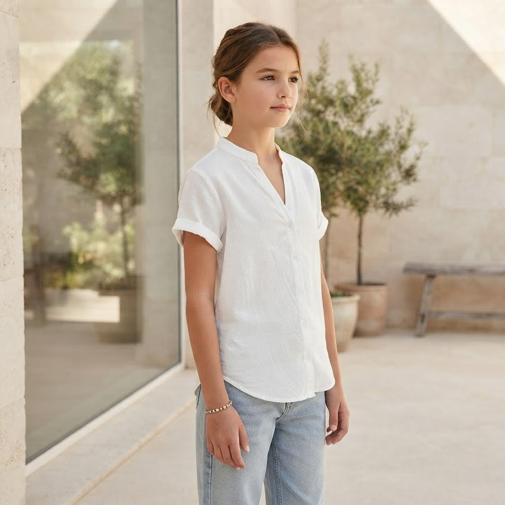 SHEIN White Short-Sleeve Relaxed Button-Front Shirt