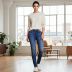 Women's Mid-Wash Straight-Leg Blue Denim Jeans