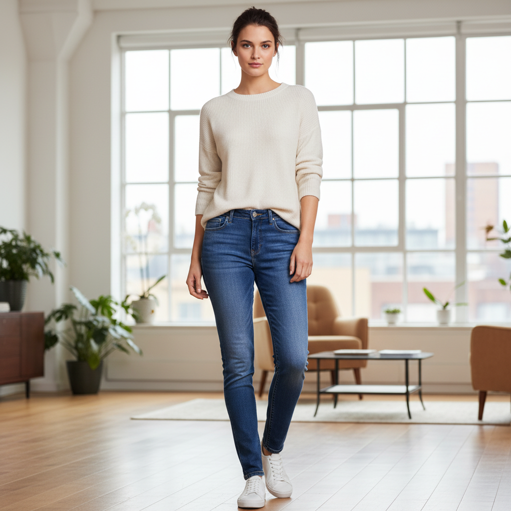 Women's Mid-Wash Straight-Leg Blue Denim Jeans