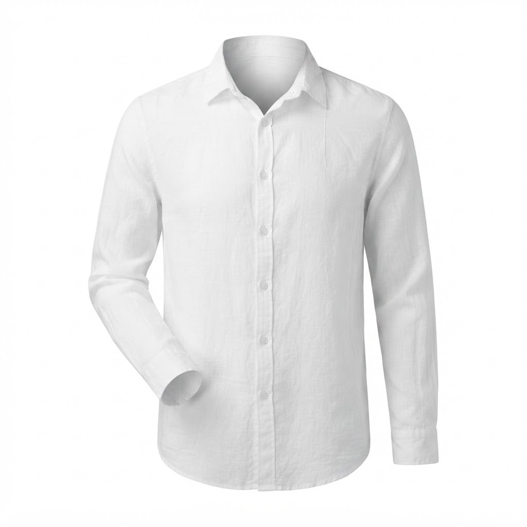 THE SHIRT FACTORY Women's White Long Sleeve Linen Button-Dow