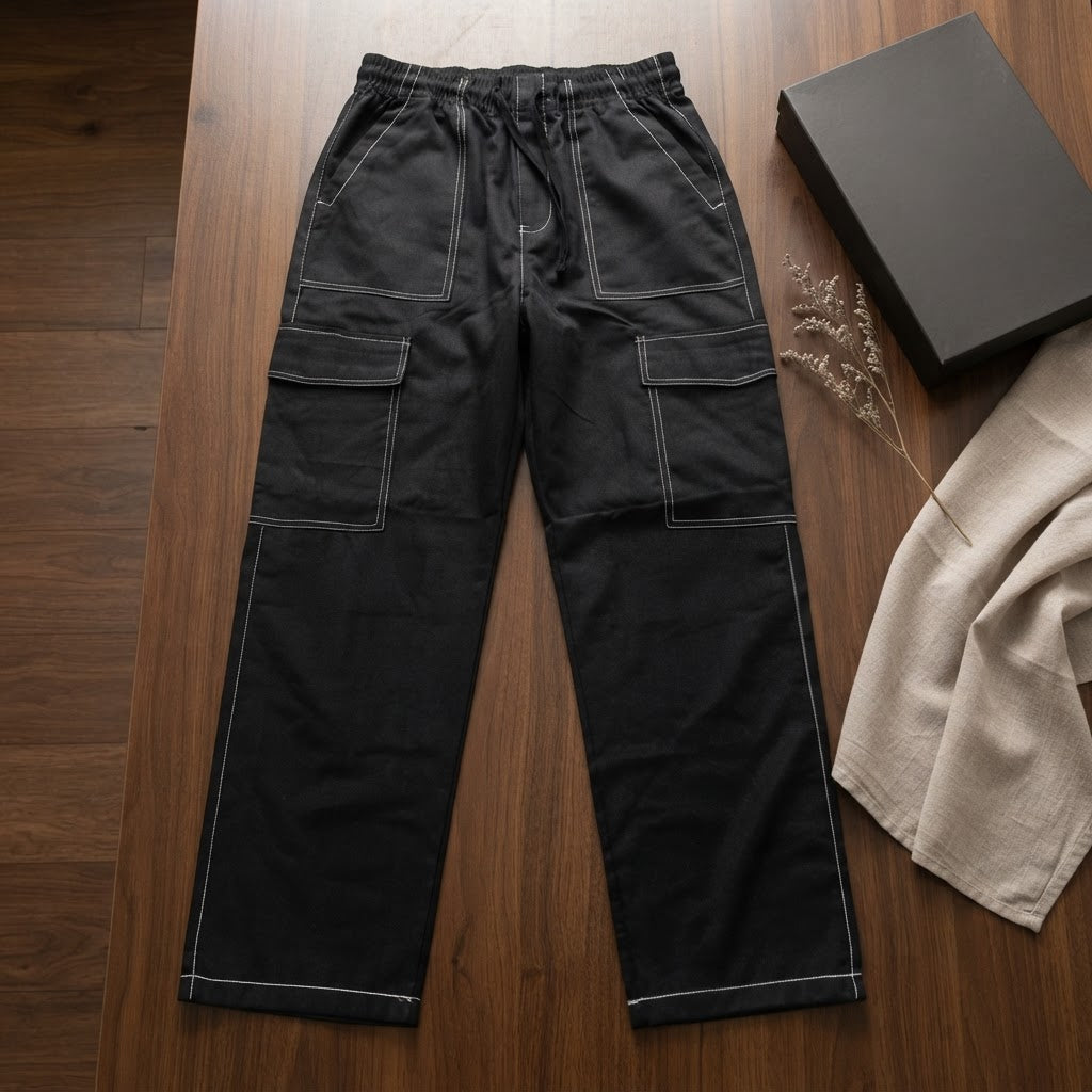 represent Black Relaxed Cargo Trousers with White Contrast S