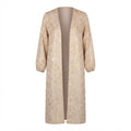 Women's Cream Long-Sleeved cream Floral Open-Front Dress