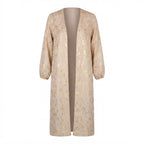 Women's Cream Long-Sleeved cream Floral Open-Front Dress