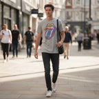 Springfield Heather Grey Graphic Tee with Multicolour Band L
