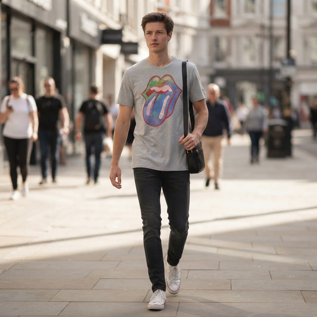 Springfield Heather Grey Graphic Tee with Multicolour Band L