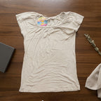 Love and Money Beige Gathered Neckline Top with Braided Meta