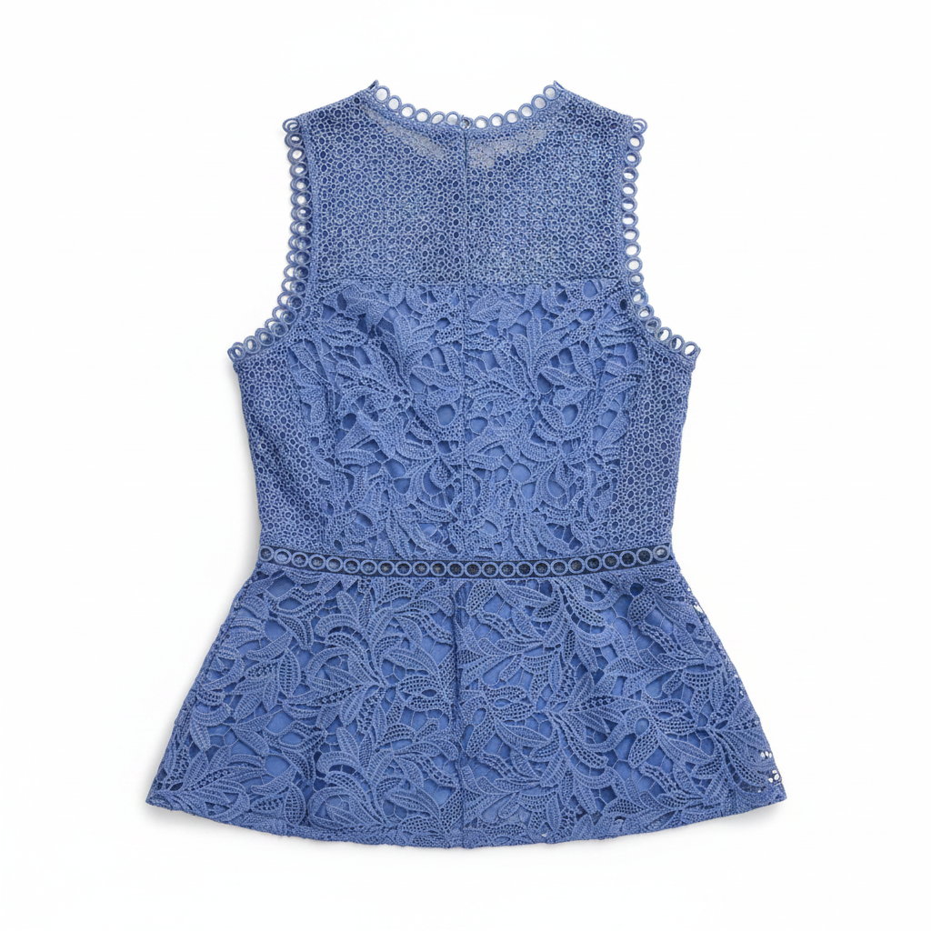 River Island Blue Guipure Lace Peplum Sleeveless Top