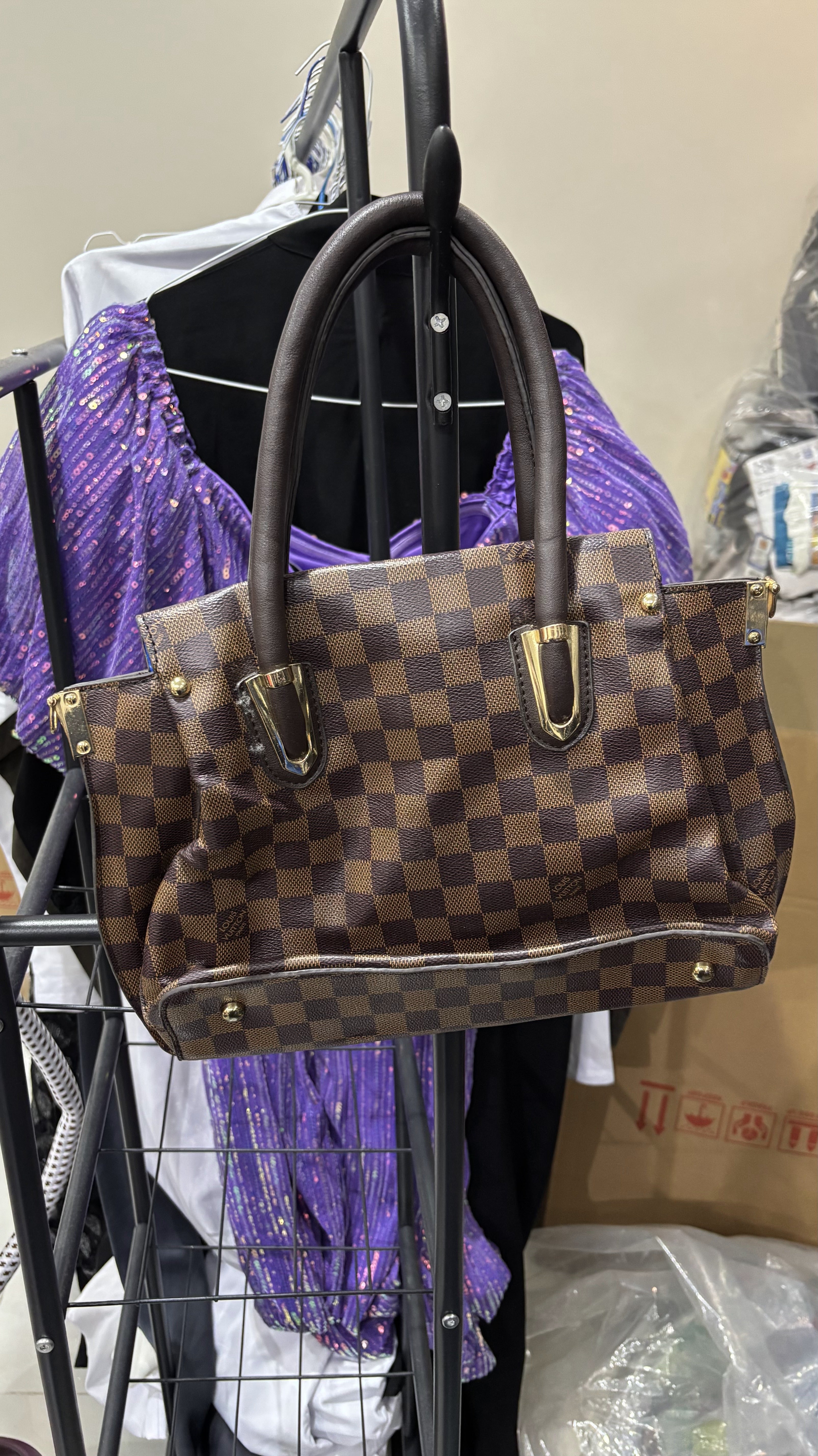 LOUIS VUITTON PARIS Brown Checkered Structured Top-Handle To
