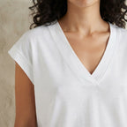 anko White Relaxed Boxy V-Neck Cap-Sleeve Cotton Top