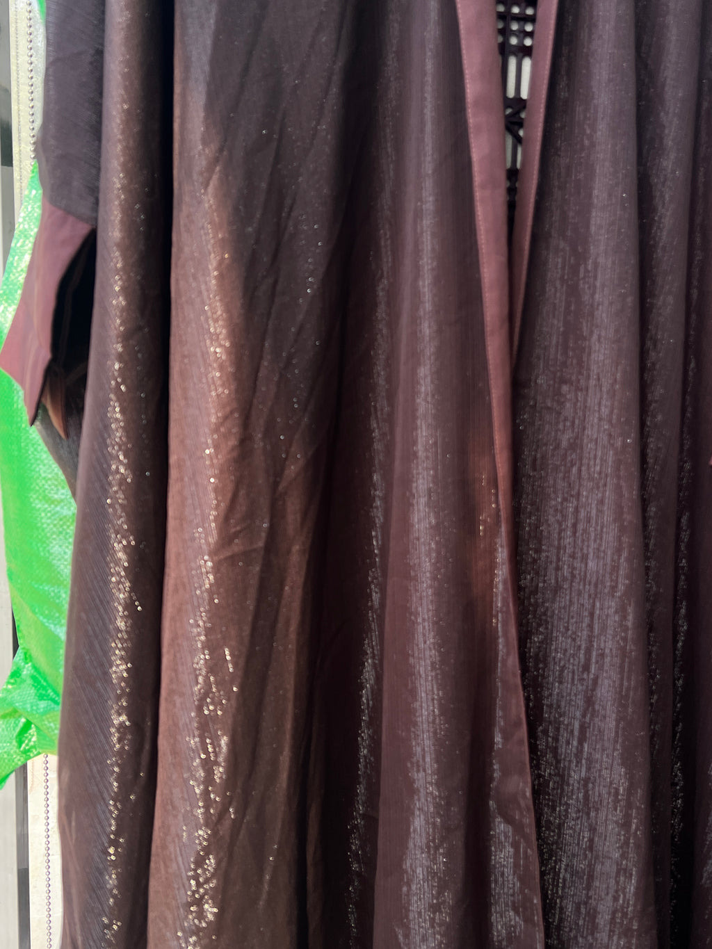 Women's Brown Metallic Open Front Draped Cape Abaya