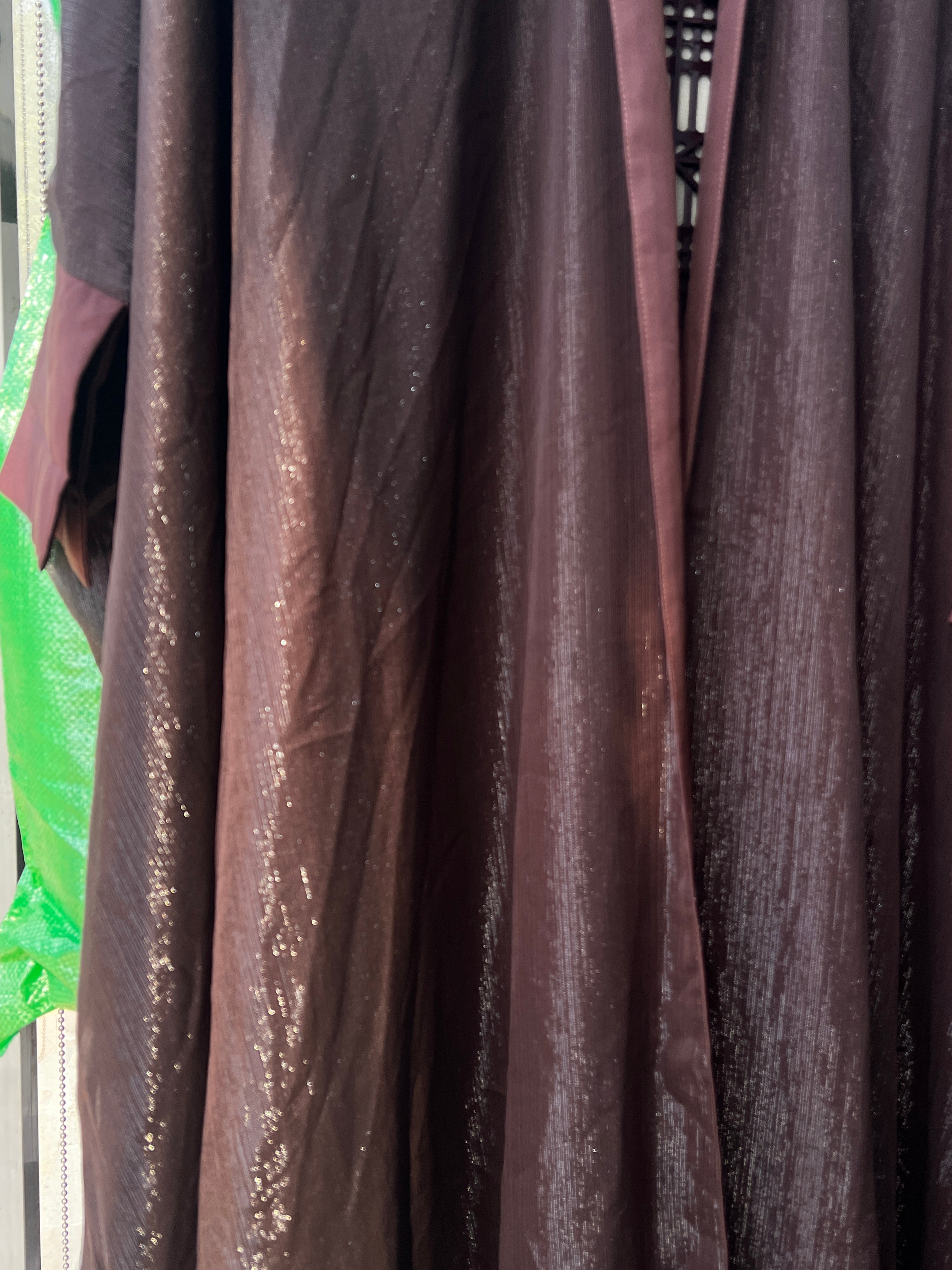 Women's Brown Metallic Open Front Draped Cape Abaya