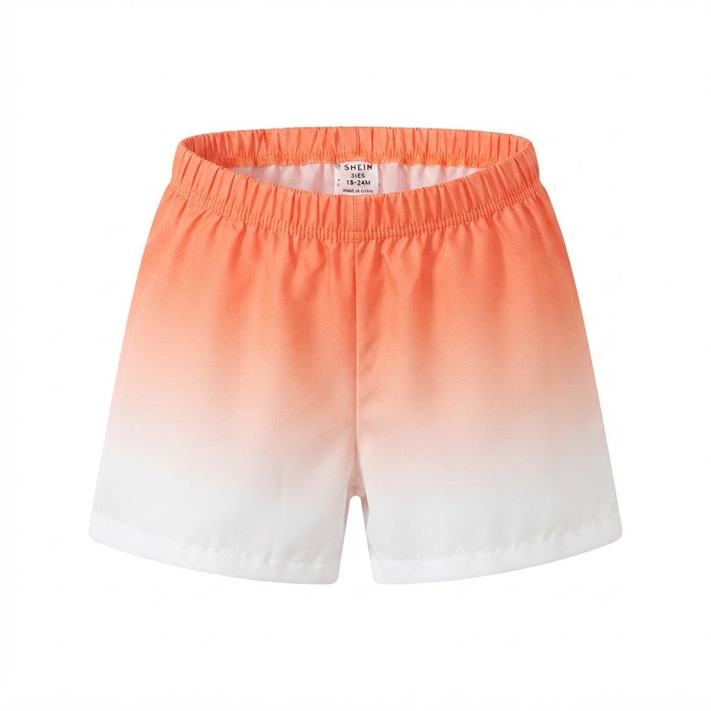 SHEIN Coral Ombré Toddler Pull-on Shorts with Elasticated Wa