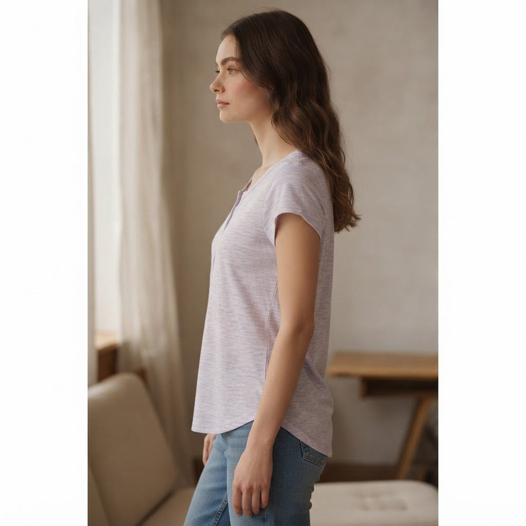 B collection Lavender Space-Dye Henley T-Shirt with Curved H
