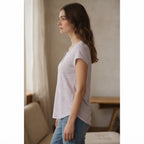B collection Lavender Space-Dye Henley T-Shirt with Curved H