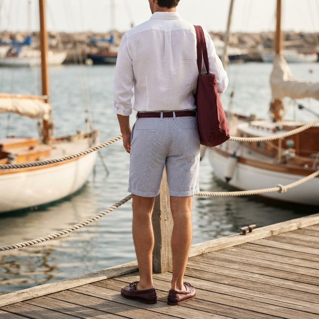 LIVERGY Men's Blue and blue Striped Tailored Shorts