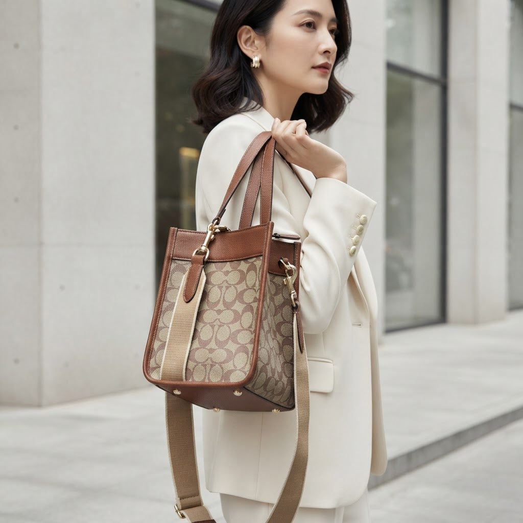 CACOH Brown Monogram Structured Tote Bag