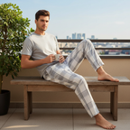 Men's Livergy Plaid Checkered Pajama Lounge Pants - Grey