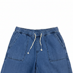 Women's Wide-Leg Blue Denim Drawstring Pants
