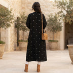 Women's Black Embroidered Modest Longline Abaya Robe